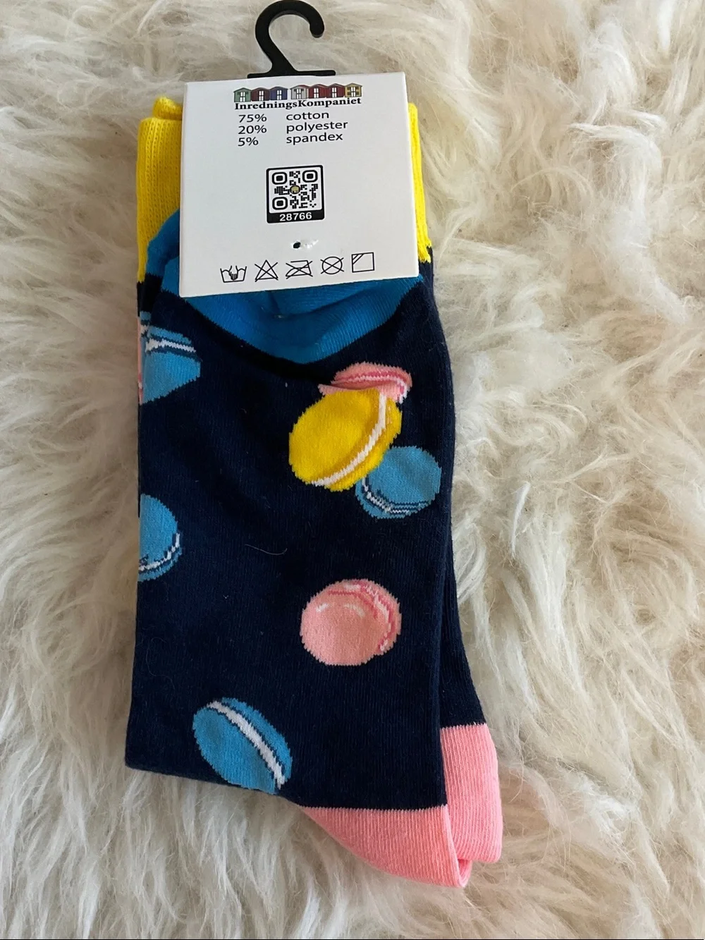 Men’s Navy Macaron Pattern Socks - Pink, Yellow, Blue Accents